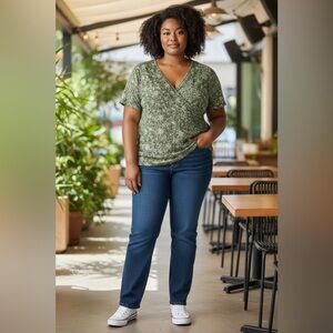 Lane Bryant Green Floral Blouse